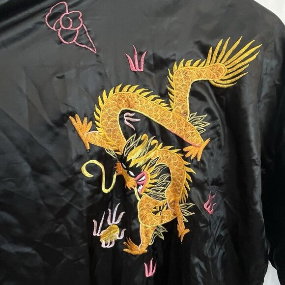 Dachunghwa Unisex Black Embroidered Dragon Satin Robe Kimono Vtg 90s Y2K NO BELT - Picture 9 of 14